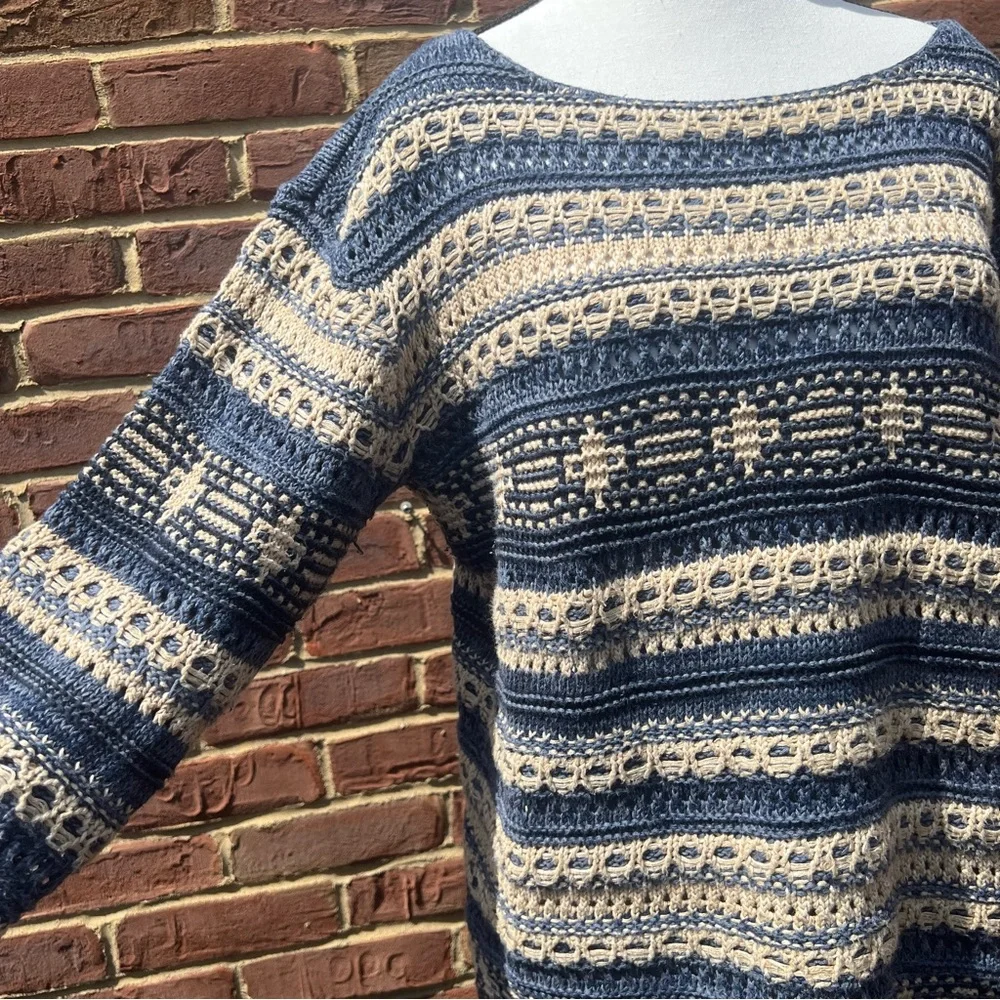 Orvis Women’s Striped Blue & Cream Sweater Sz M Eclectic Grandpa Cabincore Cozy - Picture 4 of 12
